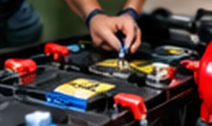 Illustrative technician examining a golf cart battery area